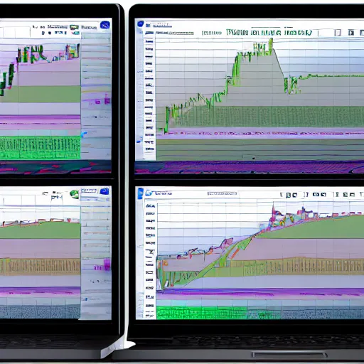 Image similar to tiny bulls running across laptop screens, cash coming out of the back of the laptop, multiple laptops aligned with each other on large table, laptop stock charts, high detail, ultra realistic, 8 k