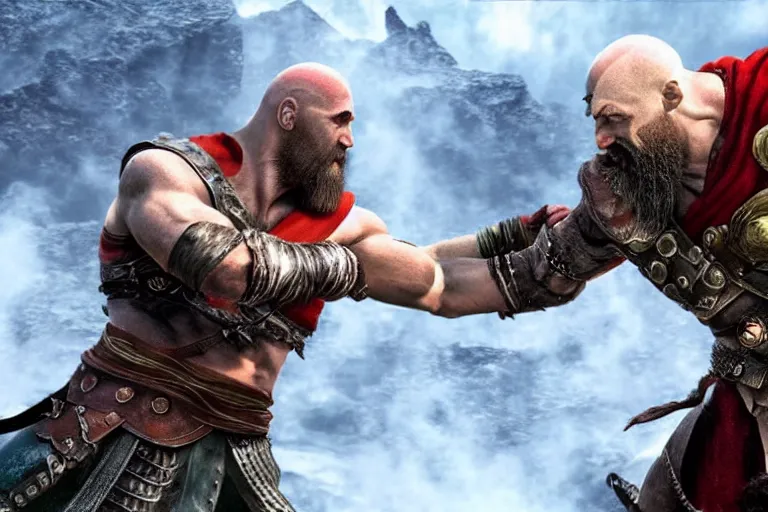 Image similar to Kratos fighting in Asgard