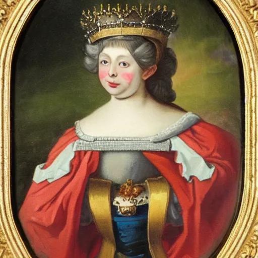 Image similar to a rabbit dressed as a queen wearing a crown, 18th century oil painting