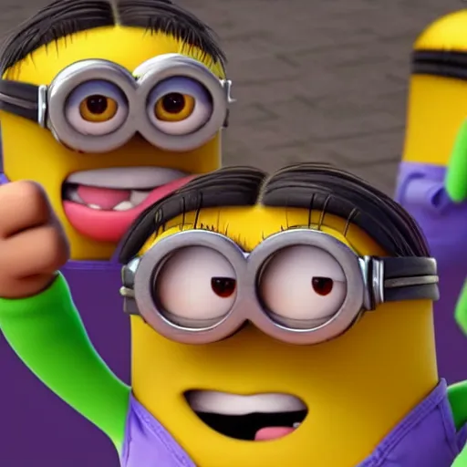 Prompt: Minion giving a thumbs up, photorealistic, hyper detailed, 8k, happy, excited, joy, crazy. Bright colors.