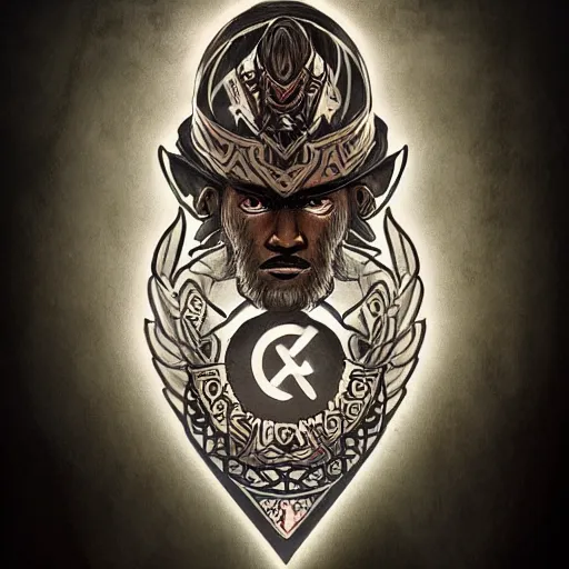 Prompt: A portrait of a dark skinned wizard covered in runic tattoos, he is surrounded by glowing floating magical runes, trending on artstation