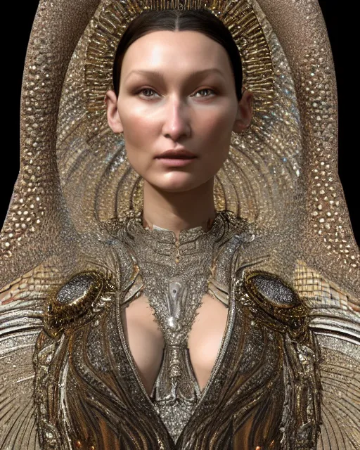 Image similar to a highly detailed metahuman 4 k close up render of an alien goddess bella hadid as mother of god in iris van herpen dress schiaparelli in diamonds crystals swarovski and jewelry iridescent in style of alphonse mucha gustav klimt trending on artstation made in unreal engine 4