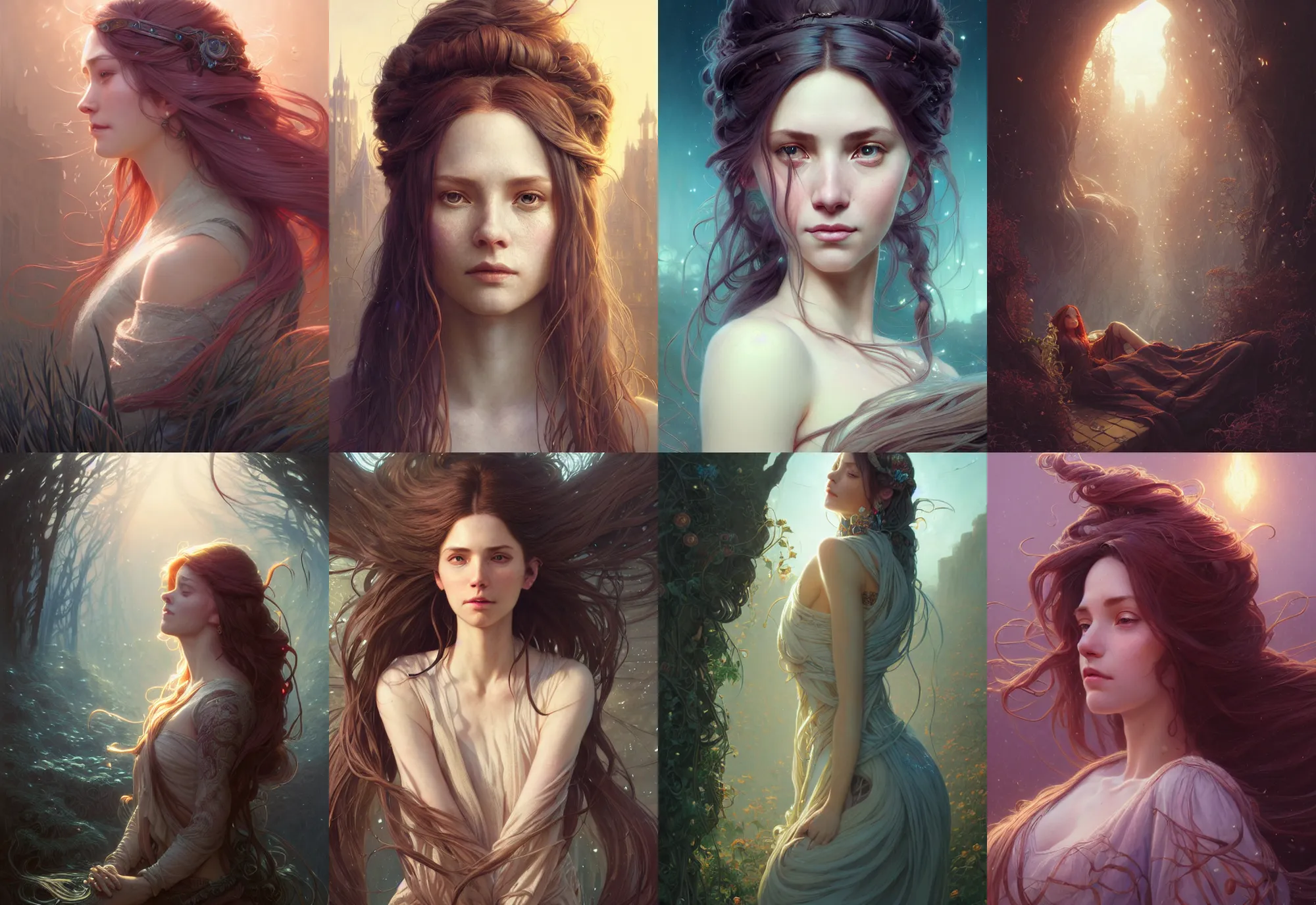 Image similar to highly detailed portrait of a woman with long hairs, stephen bliss, unreal engine, fantasy art by greg rutkowski, loish, rhads, ferdinand knab, makoto shinkai and lois van baarle, ilya kuvshinov, rossdraws, tom bagshaw, alphonse mucha, global illumination, radiant light, detailed and intricate environment