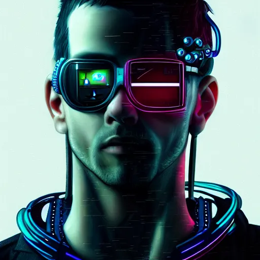 Image similar to realistic portrait of a cyberpunk man, realistic, detailed,