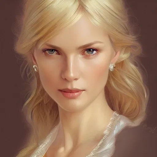 Image similar to ultra realistic illustration, a hot and beautiful blonde slavic woman in her 3 0's, intricate, elegant, highly detailed, digital painting, artstation, concept art, smooth, sharp focus, illustration, art by artgerm and greg rutkowski and alphonse mucha