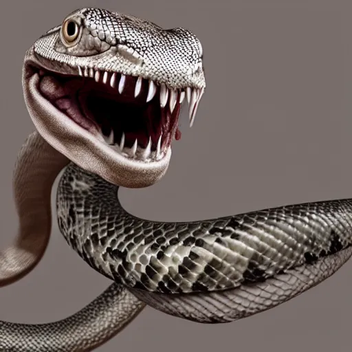 Image similar to photorealistic snake, fangs, epic, cinematic, albino digital artwork