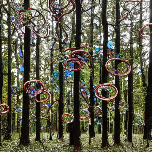 Image similar to spiral trees in a dense forest by damien hirst