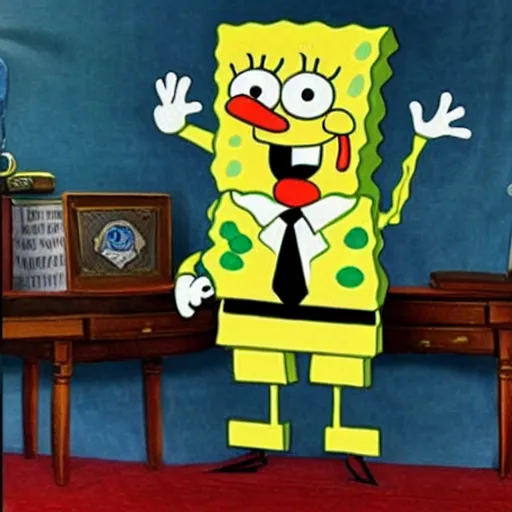 Prompt: realistic photo of spongebob becoming president,