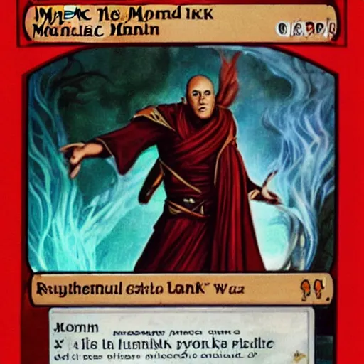 Prompt: magic the gathering card, trading card, human, red hair, monk