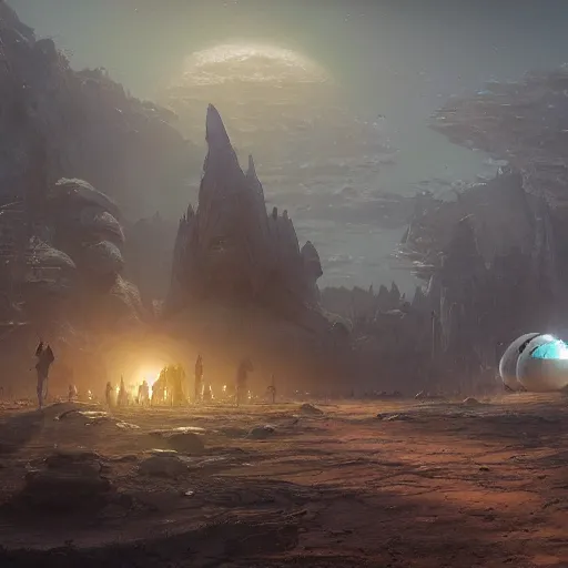 Image similar to thousands of people waiting to enter spaceship in a dry post apocalyptic land, stephen bliss, misty, unreal engine, pixar, fantasy art by greg rutkowski, loish, ferdinand knab, and lois van rossdraws, global illumination, radiant light, minimalist, detailed and intricate environment