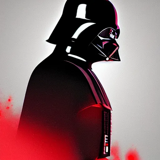 Image similar to darth vader's head coming out of a red mist, trending on artstation, profile pic, centered, accurate anatomy, highly detailed, digital art