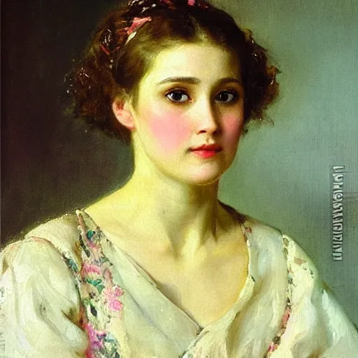 Image similar to portrait of a young woman by nikolay makovsky, detailed