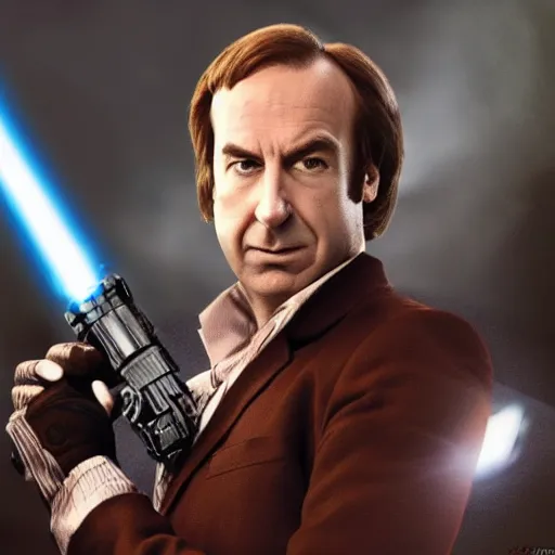 Image similar to Saul Goodman as a Jedi on Coruscant in Star Wars Attack of the Clones”