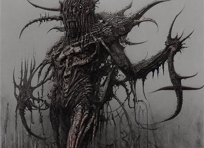 Image similar to demon berserker concept, beksinski, wayne barlowe, hr giger