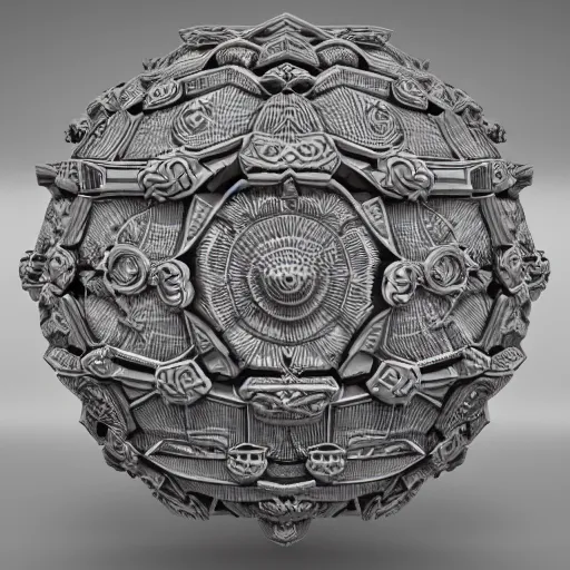 Image similar to complex ornate floating abstract 3 d object in frontal view ultra rendered extreme realism and detail, 8 k, highly detailed, realistic, procedurally generated, pbr, oktane render, biomorphic,