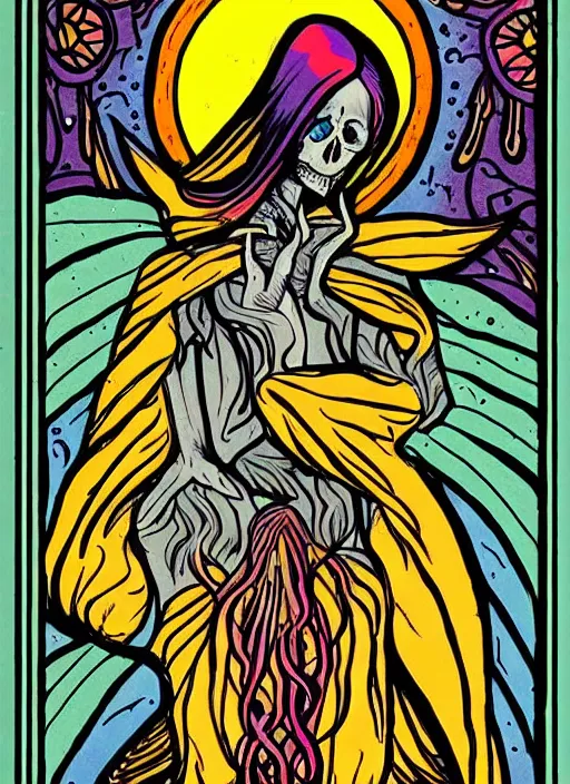 Image similar to beautiful tarot illustration of death, in the style of sam guay and, mystical colors, trending on artstation