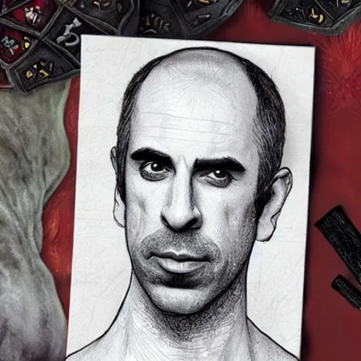 Image similar to epic d & d portrait of sacha baron cohen as lord stannis, gorgeous masterpiece art