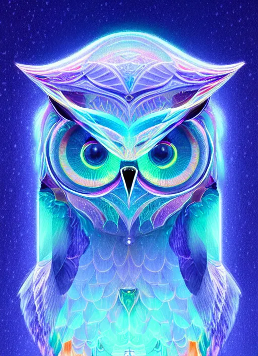 Image similar to symmetry!! product render poster vivid colors divine proportion owl, ice and snow, glowing fog intricate, elegant, highly detailed, digital painting, artstation, concept art, smooth, sharp focus, illustration,