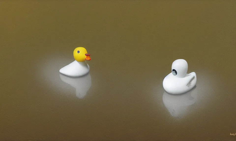 Prompt: a wet crystal rubber ducky on an isolated white background, light shining from behind, by lee madgwick