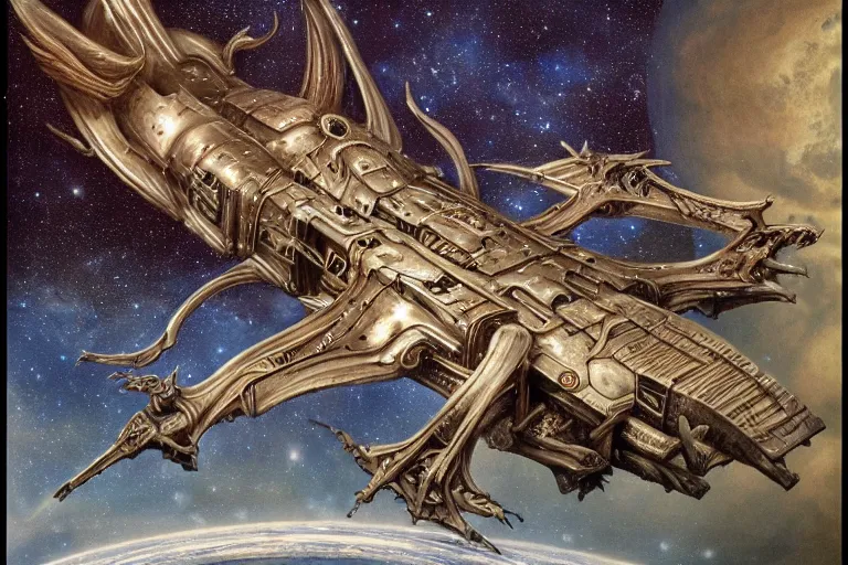 Image similar to baphomet spaceship!!!!! with antler made with porcelain by jeff easley and peter elson, galaxy, gothic, surreal, dread scary spaceship, highly detailed, intricate complexity, epic composition, magical atmosphere, masterpiece, award winning, trending on artstation