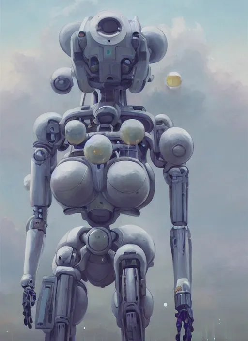 Image similar to an intricate oil painting of a giant pristine white humanoid feminine figure mecha with rounded components by simon stalenhag, inspired by nier : automata, clean white lab background