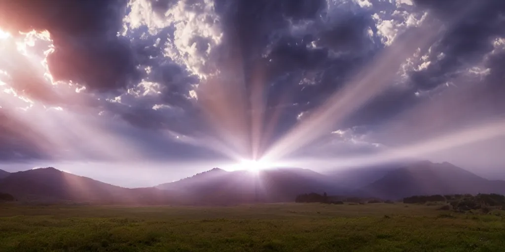 Image similar to twilight cinematic landscape atmospheric god-rays!! national geographic award winning