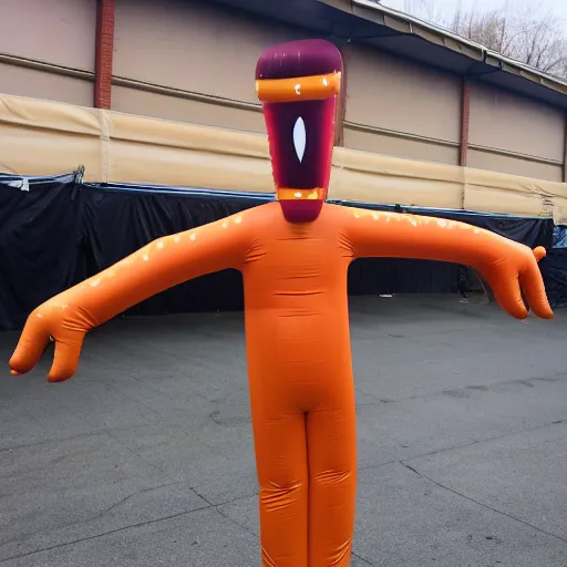 Prompt: Human Air Dancer, wacky waving inflatable arm flailing man, made of flesh