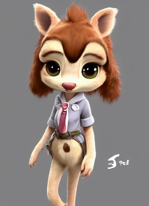 Image similar to female furry mini cute style, character adoptable, highly detailed, rendered, ray - tracing, cgi animated, 3 d demo reel avatar, style of maple story and zootopia, maple story rat girl, grey rat, soft shade, soft lighting