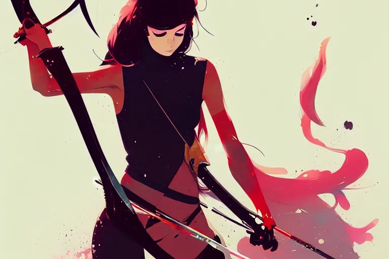 Image similar to a ultradetailed beautiful panting of a stylish woman swinging a sword, by conrad roset, greg rutkowski and makoto shinkai, trending on artstation