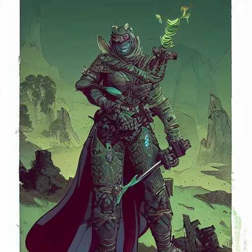 Image similar to character portrait green orc lady in full plate armour by art style by feng zhu and loish and laurie greasley, victo ngai, andreas rocha, john harris