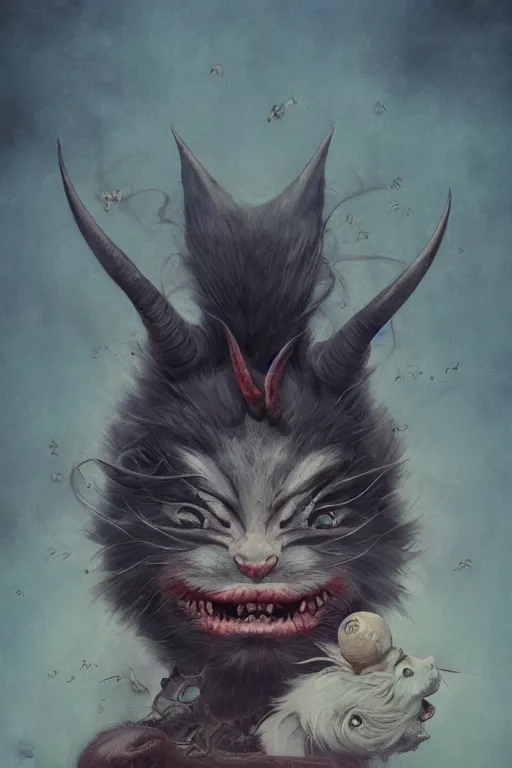 Image similar to a portrait of a japanese devil animal illustrated by miyazaki by karol bak, james jean, tom bagshaw, rococo, sharp focus, trending on artstation, cinematic lighting, hyper realism, octane render, 8 k, hyper detailed, vivid, ultra detailed, highly detailed