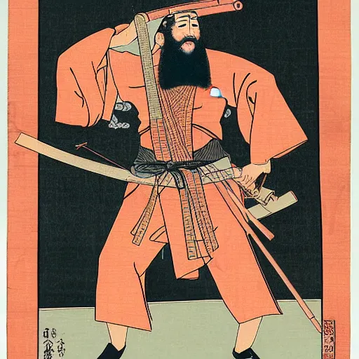 Image similar to Ukiyo-E portrait of Samurai Bin Laden