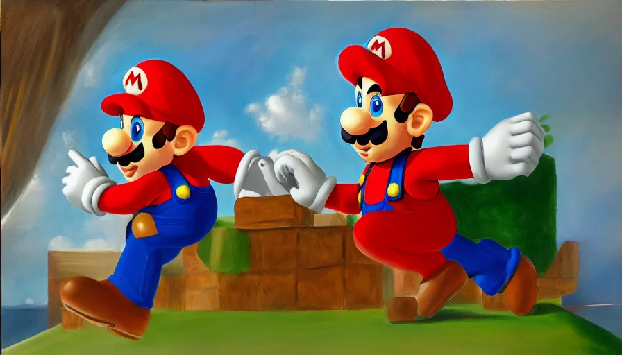 Image similar to Painting of Mario in the style of František Dvořák