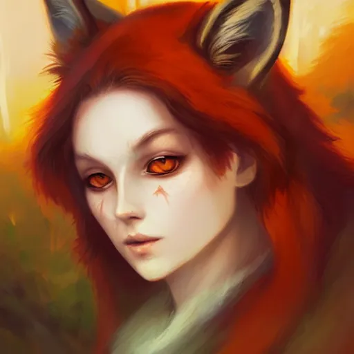 Image similar to portrait of a cute fox as a swordsman in the forest:: in the style of charlie bowater, Joshua Middleton, Disney realistic:: oil painting::