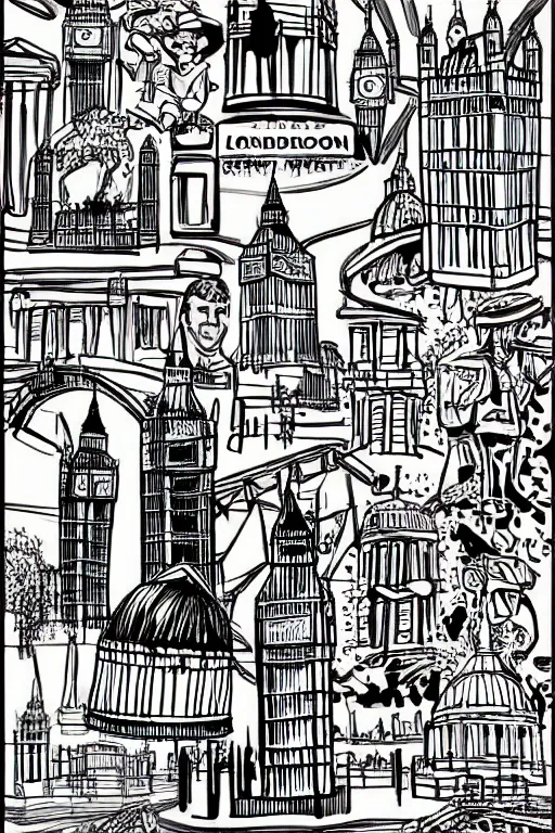 Image similar to london, illustration, in style of bo lundberg