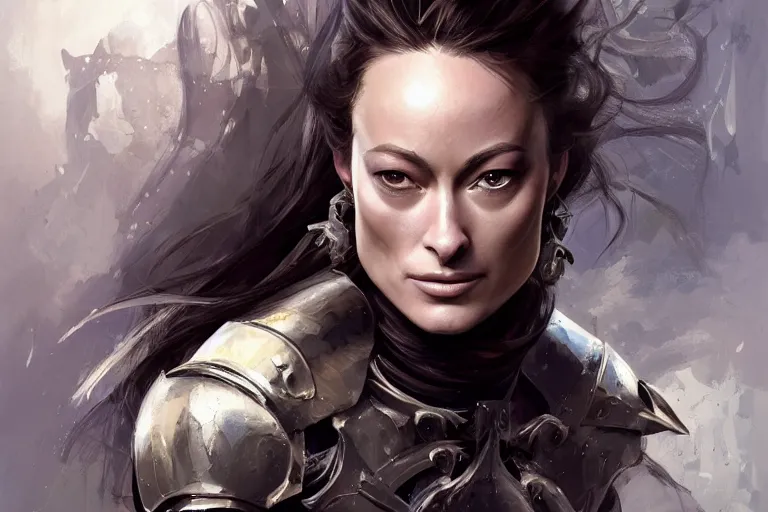 Prompt: a finely detailed portrait of Olivia Wilde, clothed in battle armor, olive skin, long dark hair, beautiful bone structure, symmetrical facial features, intricate, elegant, digital painting, trending on Artstation, concept art, smooth, sharp focus, illustration, from Metal Gear by Ruan Jia and Mandy Jurgens and Artgerm and Greg Rutkowski and william-adolphe bouguerea, award winning