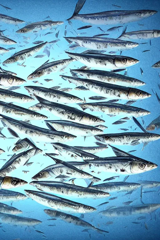 Prompt: a beautiful collage on paper of a school of mackerel, 8 k, frostbite 3 engine, cryengine, dof, trending on artstation, digital art by robert gibbings, crepuscular ray