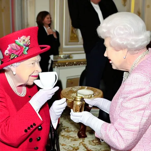 Image similar to queen elizabeth drinking tea with piero angela