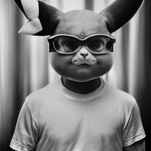 Prompt: pikachu from pokemon as a real human, portrait photography by annie leibovitz