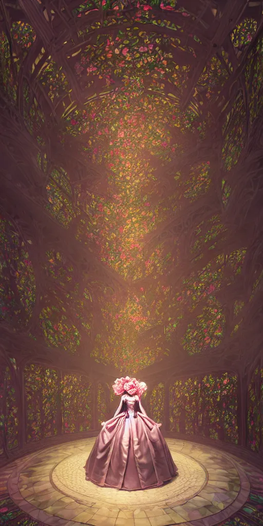 Image similar to the beautiful hyperdetailed physical rendering of a single rose wedding gothic lolita dress clothing design display in exhibition hall, perfectly shaded, atmospheric lighting, in the style of makoto shinkai louis comfort tiffany and louis comfort tiffany stanley artgerm lau wlop rossdraws beeple, surrealistic style, 8 k hd, 3 drender