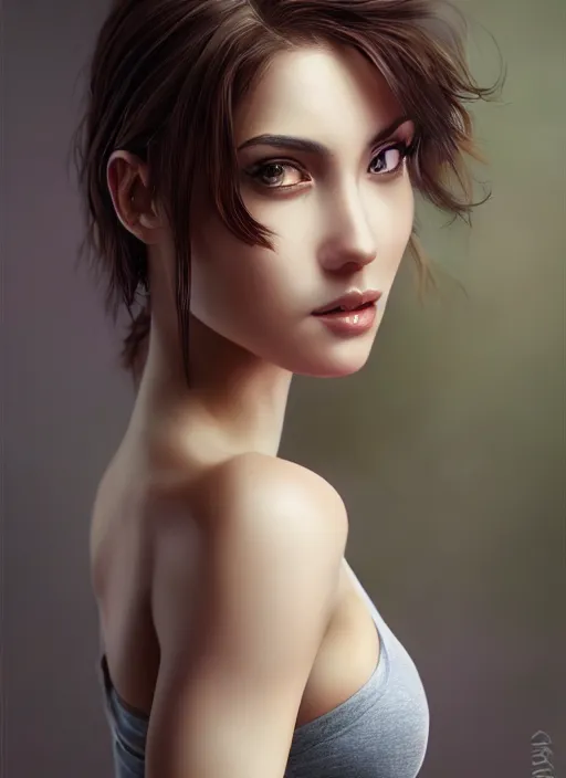 Image similar to photo of a gorgeous young woman in the style of stefan kostic, realistic, professionally retouched, half body shot, sharp focus, 8 k high definition, insanely detailed, intricate, elegant, art by stanley lau and artgerm