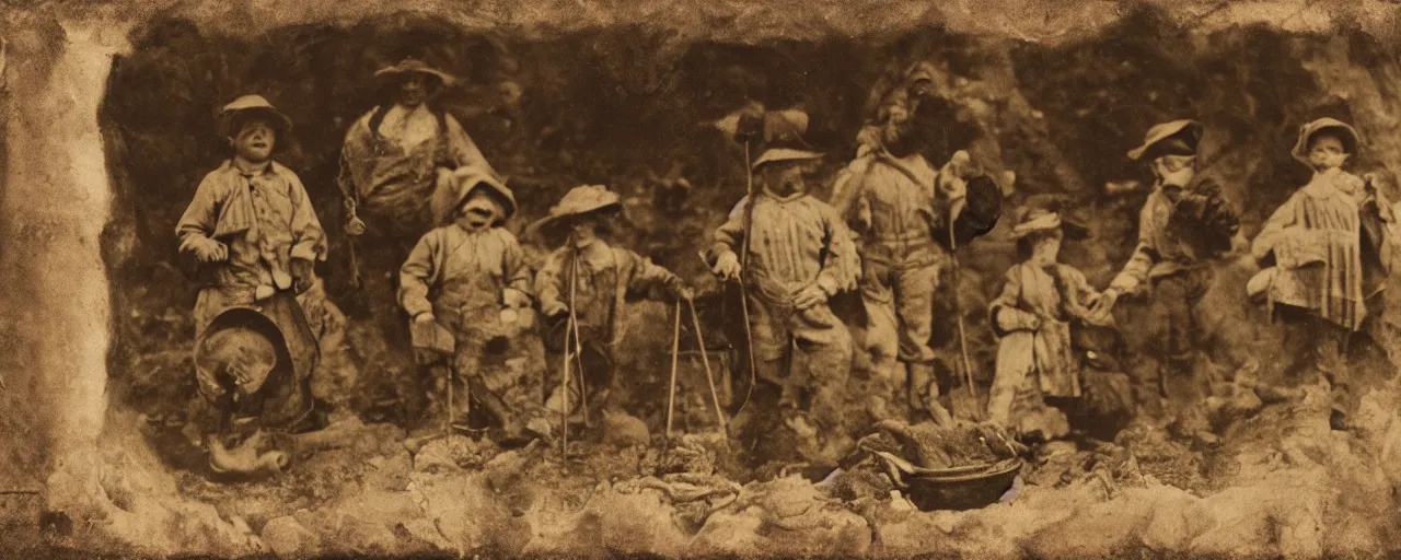 Prompt: panning for gold during the gold rush, tintype, small details, intricate, sigma 5 0 mm, cinematic lighting, photography, wes anderson, diane arbus, film, kodachrome