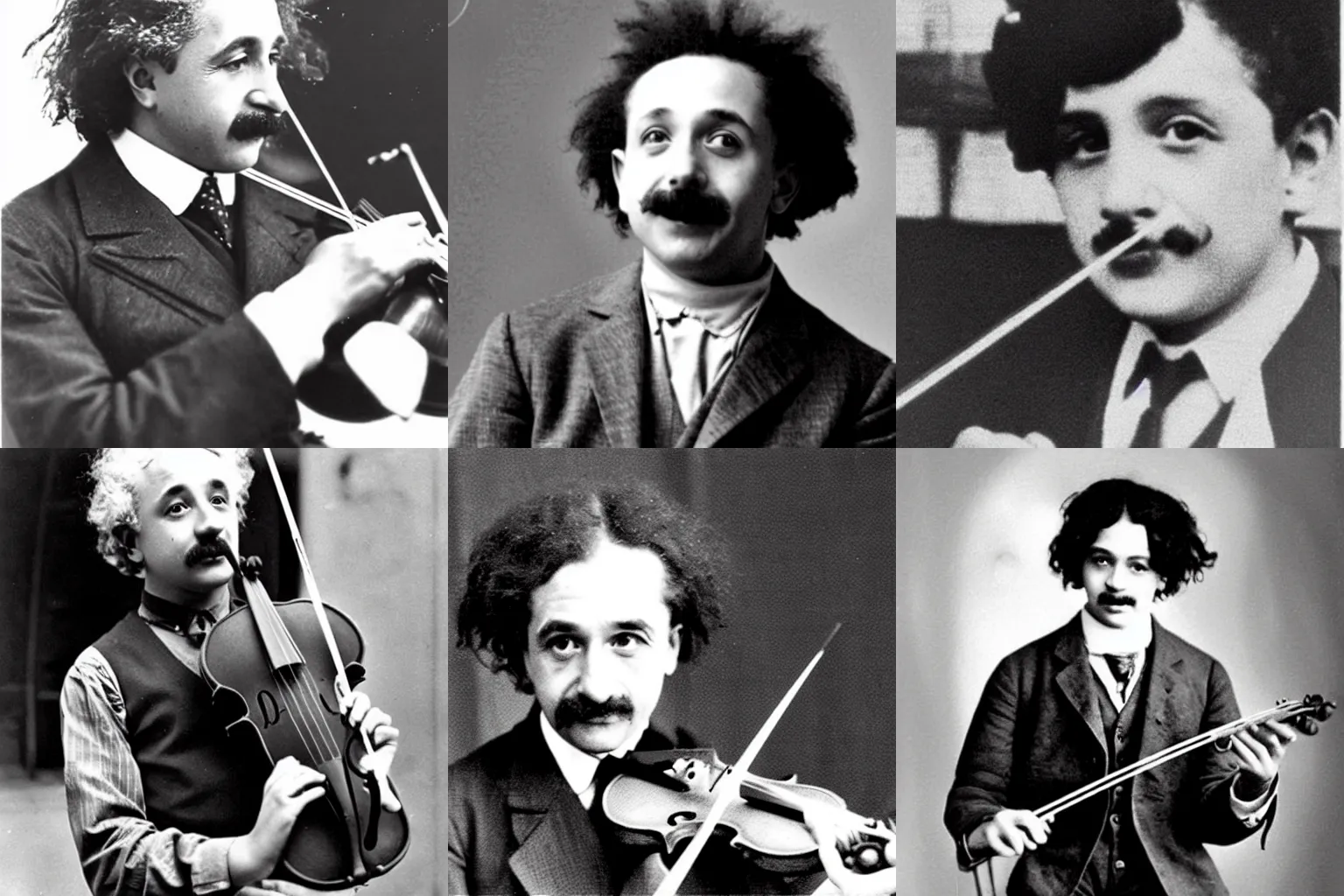 Prompt: young albert einstein with black hair playing violin, 1920's photo