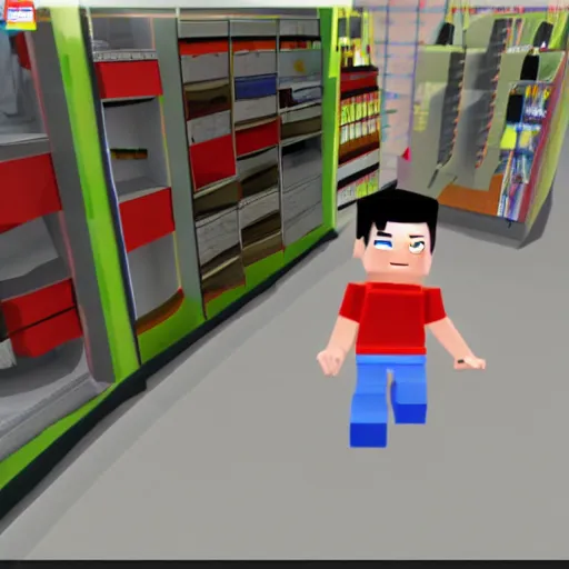 Image similar to cctv footage 0 1 / 0 5 / 2 0 1 0 0 1 : 2 4 am - person in roblox noob costume spotted robbing a store