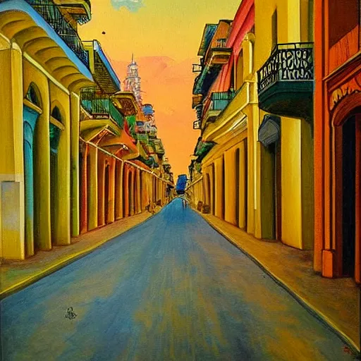 Image similar to art nouveau painting of streets of Havana, Cuba, beautiful, diverse, golden hour