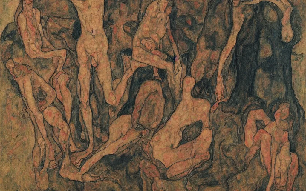 Prompt: a painting by egon schiele with influence of zdzisław beksinski, alfred kubin, oskar kokoschka, and egon schiele