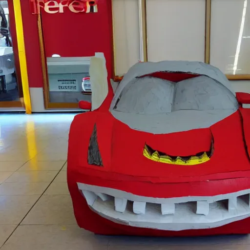 Image similar to Ferrari made of paper mache, paper mache art