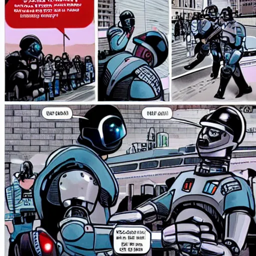 Image similar to robocop arresting all humans, detailed