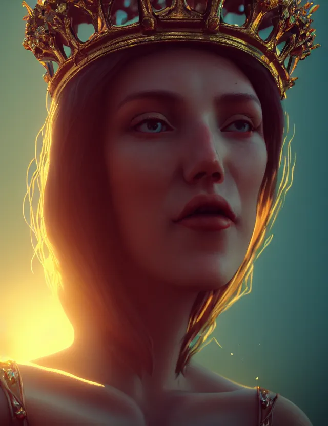 Image similar to blurred background. close-up portrait of a goddess in crown, by Artem Chebokha by Anka Zhuravleva, Anato Finnstark and Alena Aenami, Angus McKie, Anton Fadeev, octane render, unreal engine, cinematic counter light, high detail, octane render, 4k