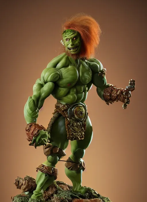 Image similar to flesh - toned heman anthropomorphic pea legume action figure, spherical green head, diffuse lighting, photographic fantasy, intricate detail, elegant, highly detailed, lifelike, photorealistic, artstation, art by john collier, frank frazetta, albert aublet, krenz cushart, artem demura and alphonse mucha